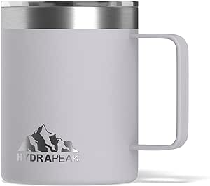 Hydrapeak 14oz Insulated Coffee Mug with Splash Proof Lid, Stainless Steel Travel Coffee Mug, BPA-Free Double Walled Coffee Travel Mug with Handle, Camper Coffee Mug for Men and Women (Iceberg)