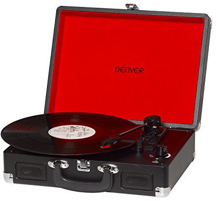 Denver VPL-120 Black 3 Speed Vinyl Record Player with Stereo Speakers, Suitcase / Briefcase Style