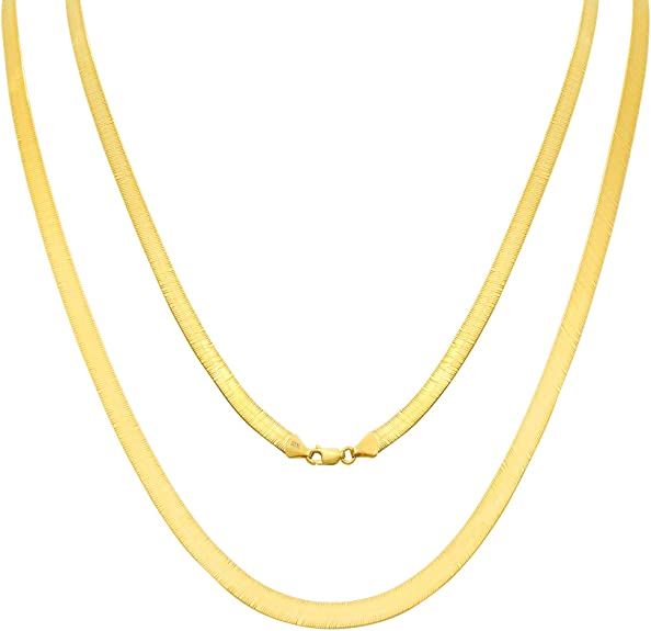 Nuragold 10k Yellow Gold 5mm Solid Herringbone Silky Flat High Polish Chain Necklace, Womens Mens Lobster Lock 16" 18" 20" 22" 24"