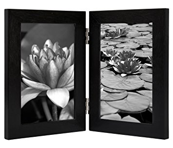 4x6 Inch Hinged Picture Frame with Glass Front - Made to Display Two 4x6 Inch Pictures, Stands Vertically on Desktop or Table Top