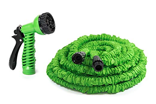 ALEKO GH100 Expandable Lawn Garden Hose Car Washing Watering Plants Auto Wash Cleaning with 7 Way Spray Nozzle Hose 100 Feet Long Green