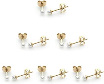 6 Pairs 14K Gold Plated 316L Surgical Steel Cartilage Piercing Tiny Stud Earrings 20G, Style Ball - Pearl - Cubic Zirconia - Disc, Color Gold - Silver - Rose Gold - Black, Diameter 1mm to 3mm…