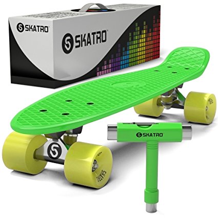 Skatro - Mini Cruiser Skateboard. 22x6inch Retro Style Plastic Board Comes Complete