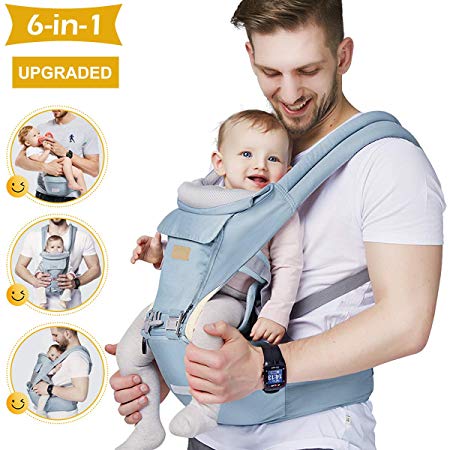 FRUITEAM Baby Carrier, 6-in-1 Baby Carrier With Waist Stool, One Size Fits All -Adapt to Newborn, Baby Hip Carrier for Breastfeeding, Infant & Toddler