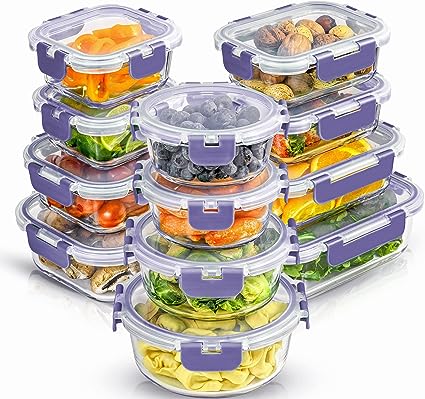 JoyJolt 24pc Borosilicate Glass Storage Containers with Lids. 12 Airtight, Freezer Safe Food Storage Containers, Pantry Kitchen Storage Containers, Glass Meal Prep Container for Lunch