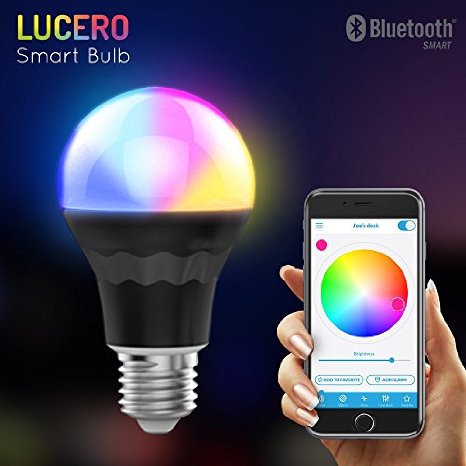 Lucero Smart LED Bluetooth A19 Light Bulb - 75W 60W Equivalent - RGB Multi Colored - Smartphone Controlled Dimmable - works with iPhone Android Windows and Amazon Fire Phone and Tablet