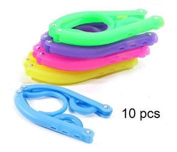 Elife 10 pcs Plastic Foldable Travel Home Clothes Hanger with Anti-slip Grooves (10 assorted color)