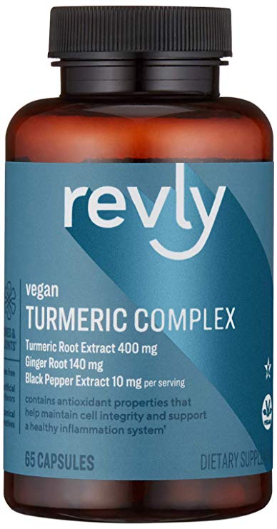 Amazon Brand - Revly Vegan Turmeric Complex with Ginger and Black Pepper - Joint & Immune System, Health Inflammation Response - 65 Capsules (2 Month Supply)
