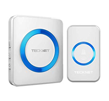 Wireless Doorbell, TeckNet Waterproof Door Bell Chime Kit Operating at 1000 Feet Range with 52 Chimes, 4 Levels Volume and LED Light, 1 Plug-in Receiver and 1 Push Button