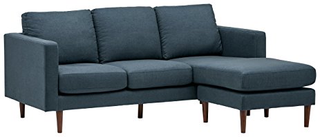 Rivet Revolve Modern Reversible Chaise Sectional, 80"W, Denim