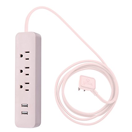 Globe Electric 78257 Designer Series 6ft 3-Outlet Power Strip, 2x USB Ports, Surge Protector Finish, Rose Quartz