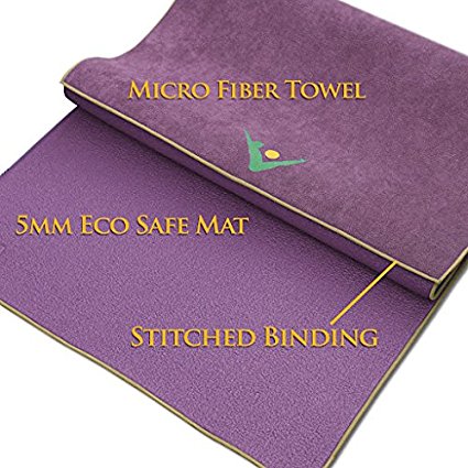 Aurorae Synergy 2 in 1 Yoga Mat; with integrated Non Slip Microfiber Towel. Best for Hot, Ashtanga, Bikram and Active Yoga where you sweat and Slip