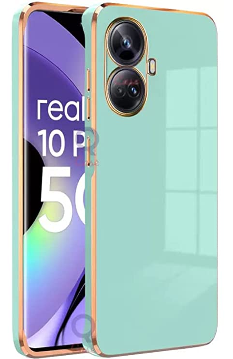 CASEKOO® Realme 10 Pro Plus 5G Back Cover Case Liquid TPU Soft Silicone Shockproof Flexible Back Cover for Realme 10 Pro Plus 5G Luxury Square Plating Gold Frame Realme 10 Pro Plus 5G Case (Green)