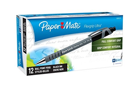Paper Mate FlexGrip Ultra Retractable Ballpoint Pens, Medium Point, Black, 12-Count
