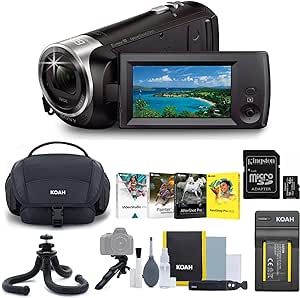 Sony CX405 Handycam 1080p Full HD Camcorder with Exmor R CMOS Sensor (Black) Bundle with Software Suite,Tripod, 64GB SD Card, Carrying Case, and Portable Accessory (6 Items)