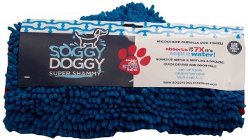 Soggy Doggy Super Shammy  Blue One Size 31-inch x 14-inch Microfiber Chenille Dog Towel with Hand Pockets
