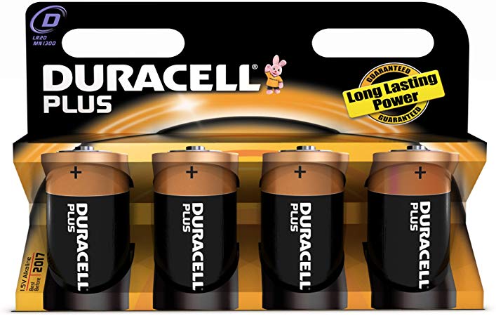 Duracell Plus MN1300 Alkaline D Batteries - 4-Pack