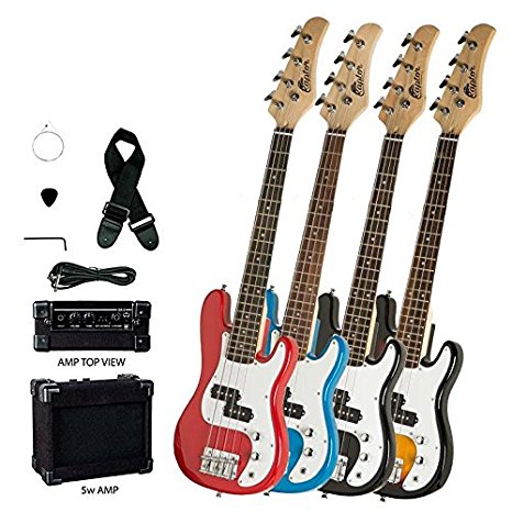 3/4 Size 38" Junior Kids Sunburst Electric Precision Bass Guitar & Amp Starter Pack, with Gig Bag, Strap, Cable, String, & DirectlyCheap(TM) Translucent Blue Medium Pick
