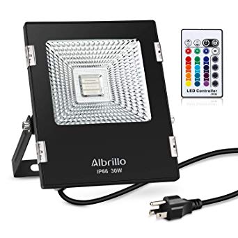 Albrillo 30W RGB Flood Lights Waterproof LED Floodlight with Remote Control and US Plug, 16 Colors and 4 Modes Adjustable Wall Lights