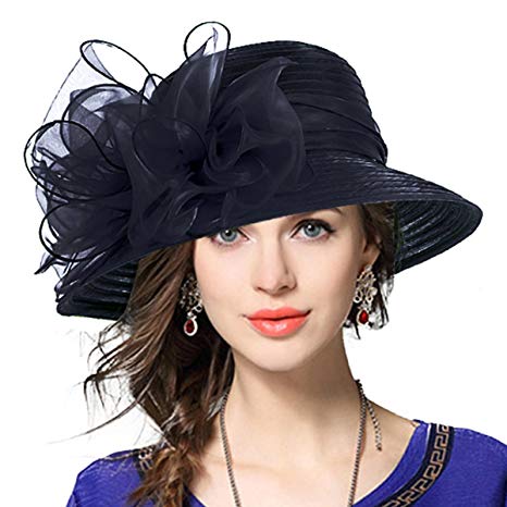 VECRY Lady Derby Dress Church Cloche Hat Bow Bucket Wedding Bowler Hats