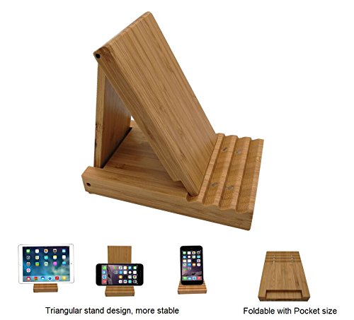 Yisen wood Bamboo Cell Phone Tablet Stand, Universal Foldable Multi-angle Desktop Holder for Smartphone, Tablet(6-11), iPhone 8/8 Plus/7/7 Plus, iPhone X, Galaxy Note 8, iPad 10.5, Nintendo Switch,
