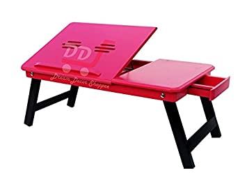 DDS Dream Decor Shoppee Portable Laptop Table Adjustable Height with 1 Drawer (Pink)