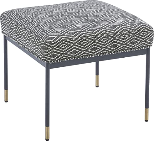 Amazon Brand – Rivet Modern Upholstered Ottoman Stool with Metal Legs, 16.9"H, Grey/White Diamond