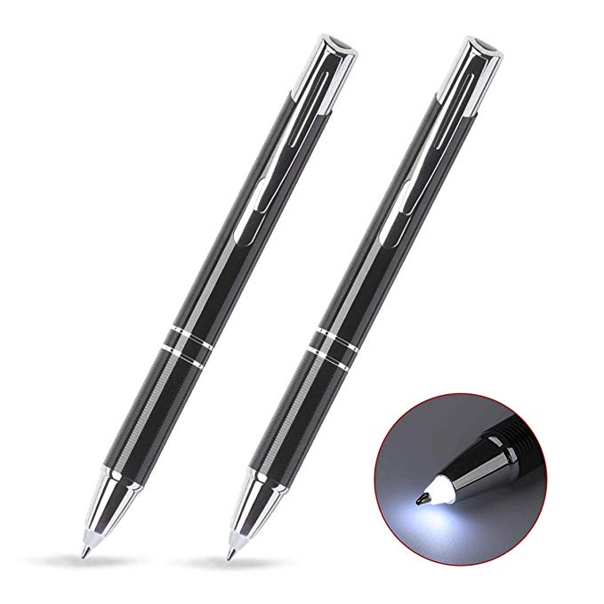 Lighted Tip Pen, Glowseen 2-Pack Technical Pens Light Up Pen with Light, LED Lighted Pen for Writing in The Dark - White Light