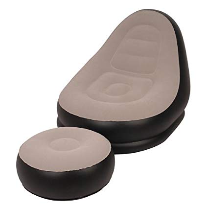 Inflatable Deluxe Lounge Lounger 1 Person Chair With Ottoman Foot Stool Rest- Pouffe - Seat Relaxer Single Couch