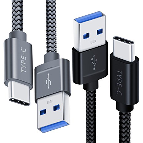 USB Type C Cable,JSAUX (6.6FT 2-PACK) USB 3.0 to USB C Cable Fast Charger Nylon Braided Cable for Samsung Galaxy Note 8 S8 plus,Pixel XL,Moto Z Z2,LG V30 V20,Nexus 6P Nintendo Switch More(Grey&Black)