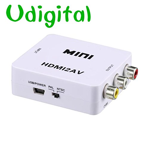 Udigital 1080P HDMI to AV 3RCA CVBS Composite Video Audio Converter Adapter Supporting PAL/NTSC with USB Charge Cable for PC Laptop Xbox PS3 TV STB VHS VCR Camera DVD
