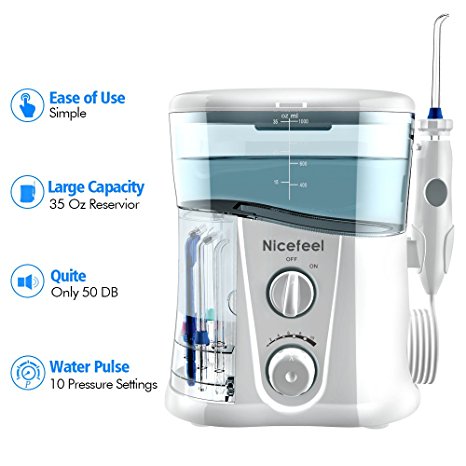 Nicefeel Water Flosser - Water Flossing Dental Oral Irrigator with 10 Pressures, Supports 150 Seconds Cleaning, Dental Flosser with 7 Tips for Multiple Use FDA Approved Lifetime Warranty