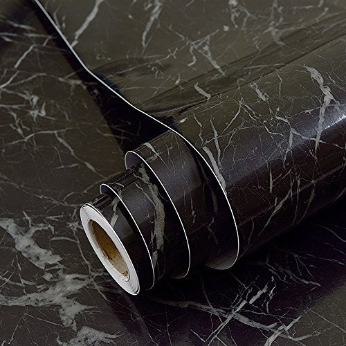 Faux Black Marble Contact Paper Adhesive Backing Vinyl Film Peel and Stick Marble Shelf Liner for Kitchen Countertop Cabinets Backsplash Crafts Projects (24 by 117 Inches)