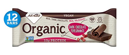 NuGo Organic Dark Chocolate Pomegranate, 10g Vegan Protein, Gluten Free, 190 Calories, 12 Count