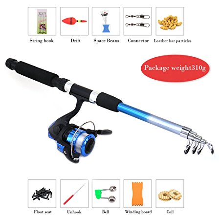 DK Telescopic Spinning Fishing Rod and Reel Combos, Fishing Pole with Wheel Full Set and Bag Case Organizer