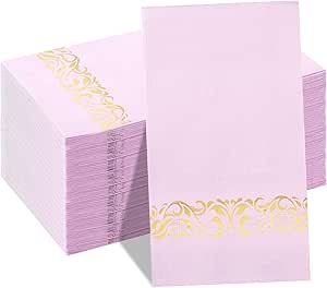 WDF 150Pack Purple Napkins Disposable - 3ply Purple and Gold Paper Napkins, Premium Quality Elegant Disposable Purple Napkins, Party Napkins Dinner Napkins for Bridal Shower Wedding