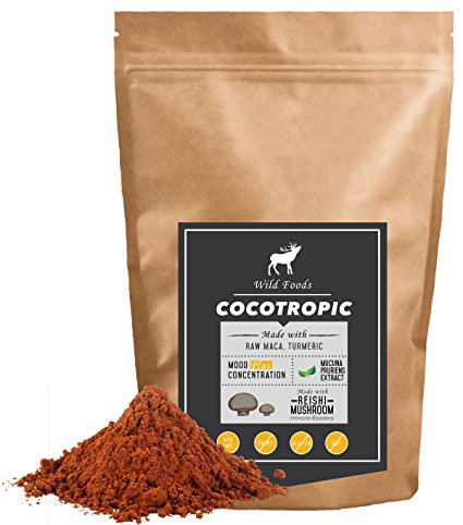 Wild Cocotropic Raw Cacao with Reishi Mushroom, Mucuna Pruriens, Raw Maca and Turmeric, Cognitive Enhancing Hot Cocoa Beverage, Nootropic Powder for Smoothies, Shakes, Butter Coffee (4 ounce)