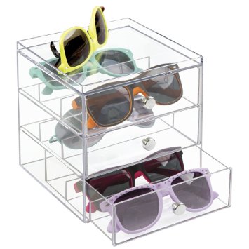 mDesign Stackable Organizer Holder for Eyeglasses, Sunglasses, Reading Glasses - 3 Drawers, Clear