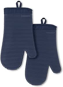 KitchenAid Ribbed Soft Silicone Oven Mitt 2-Pack Set, Ink Blue, 7.5"x13"