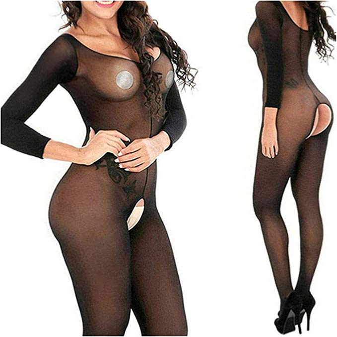 MMkiss Sexy Lingerie Women Fishnet Sheer Open Crotch Body Stocking Bodysuit Lingerie