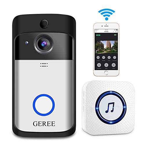 Video Doorbell, GEREE WiFi Smart Wireless Doorbell 720P HD Security Home Camera Real-Time Video and Two-Way Talk, Night Vision, PIR Motion Detection App Control for iOS and Android