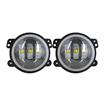 MINGLI Auto LED Driving Lamp Fog Light Round 4 Inch Passing Lamp with white Halo Ring for Jeep Wrangler JK pair