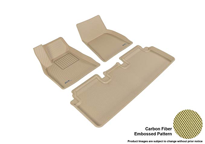 3D MAXpider Complete Set Custom Fit All-Weather Floor Mat for Select Tesla Model S Models - Kagu Rubber (Tan)