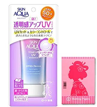 Skin Aqua Tone Up UV Essence(80g),SPF50 ,PA    , Includes Original Japanese Traditional Oil Blotting Paper