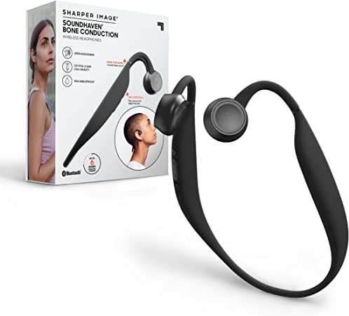 SHARPER IMAGE Soundhaven Bone Conduction Wireless Headphones, IPX4 Sweatproof, Universal Fit, Built-In Microphone, Voice and Touch Controls, 6 Hour Playtime, Crystal Clear Sound, Premium Audio Drivers