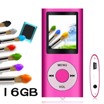 Tomameri 16GB Compact and Portable MP3/MP4 Player with Photo Viewer, E-Book Reader AND Voice Recorder - 16 GB Micro SD Cards included - in Pink
