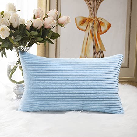 Home Brilliant Decorative Striped Corduroy Rectangle Cushion Cover Oblong Pillow Cover for Couch, 12 x 20 Inch, Baby Boy Blue