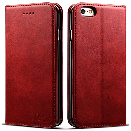 iPhone 6 Plus / 6s Plus Case, Tomplus [Vintage Classic Series] [Genuine Leather] Folio Flip Leather Case [Card Slot] [Stand Feature] with Magnetic Closure for iPhone 6 Plus / 6s Plus 5.5 inch (Red)