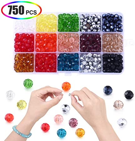 8mm Crystal Beads for Jewelry Making, XINFANGXIU 750Pcs Glass Beads Rondelle Faceted Beads for Bracelets for DIY Jewelry Making