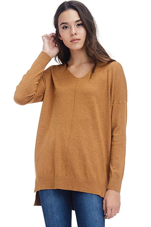 AD Womens Oversized V-Neck Pullover Sweater Top W/Slight Hi-Low